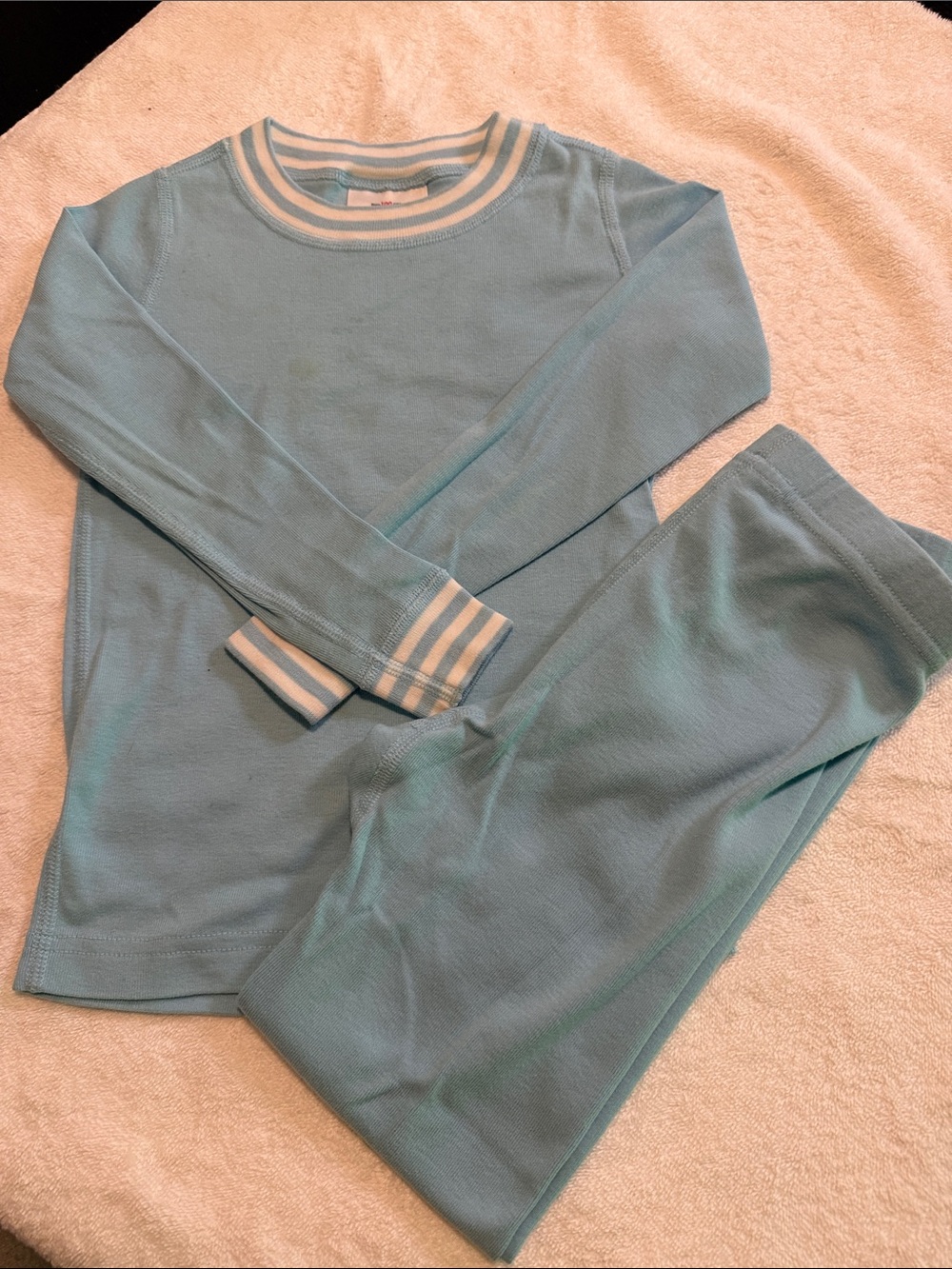 Hanna Andersson Light Blue Long Sleeve Pajama Set with White Stripe Trim